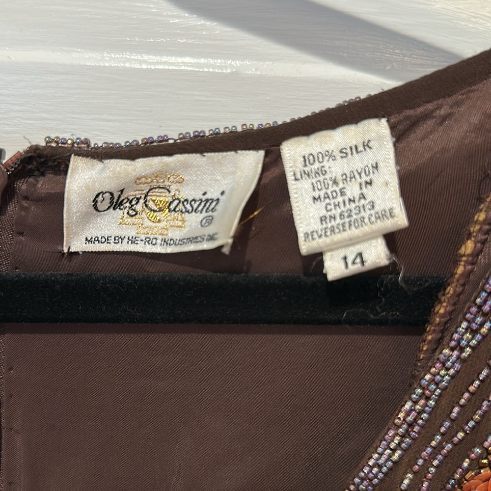 Vintage Oleg Cassini Brown Asymmetrical Blouse Sequin Beaded Top Sz 14 - Picture 4 of 5